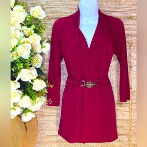 Red Anne Klein long-sleeve peplum blouse